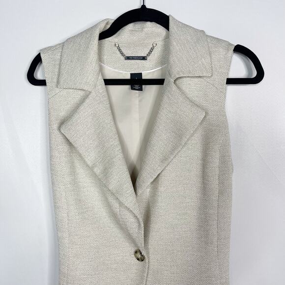 White House Black Market S Cream Sleeveless Long Length Vest Belted Tie Waist - Picture 4 of 13